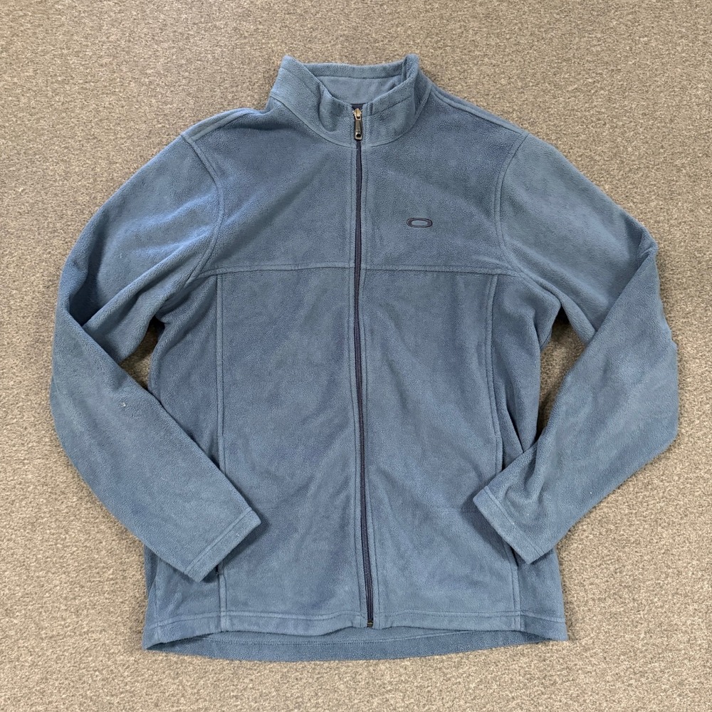 Y2K Oakley Fleece Jacket Mens XL Blue Good Full Zip Mock Neck Logo Gorpcore